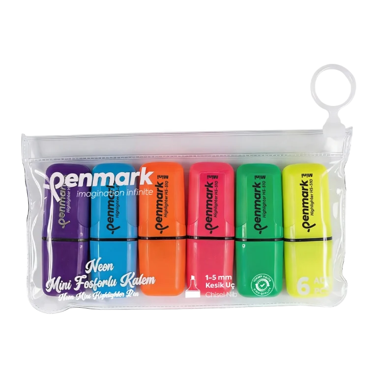 Mini Fosforlu Kalem HS-510-6'lı Çanta-Penmark